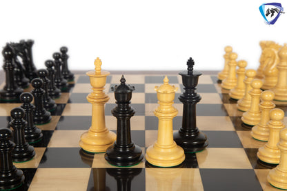 4.5" Ebony wood Staunton Chess pieces Set - STALLION VER 2.0 + 23" Ebonywood chess board (SQ: 60mm) + Leather Storage box for chess pieces