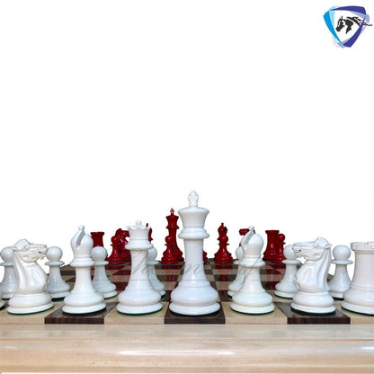 COMBO of 1849 Reproduced Staunton chess pieces set King 4.5" Boxwood RED & WHITE Painted  with 21" Rosewood Chess Board Exclusive design.