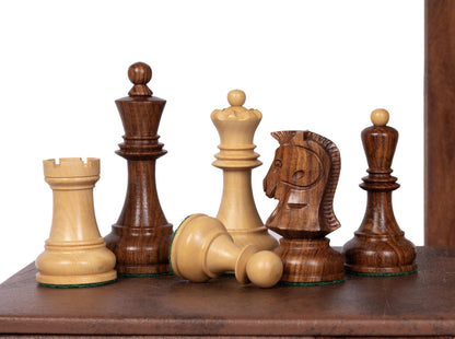 1950 Fischer Dubrovnik Sheesham wood chess pieces set King-3.8" + 21" Shesshamwood chess board + Leather Storage box-Luxury
