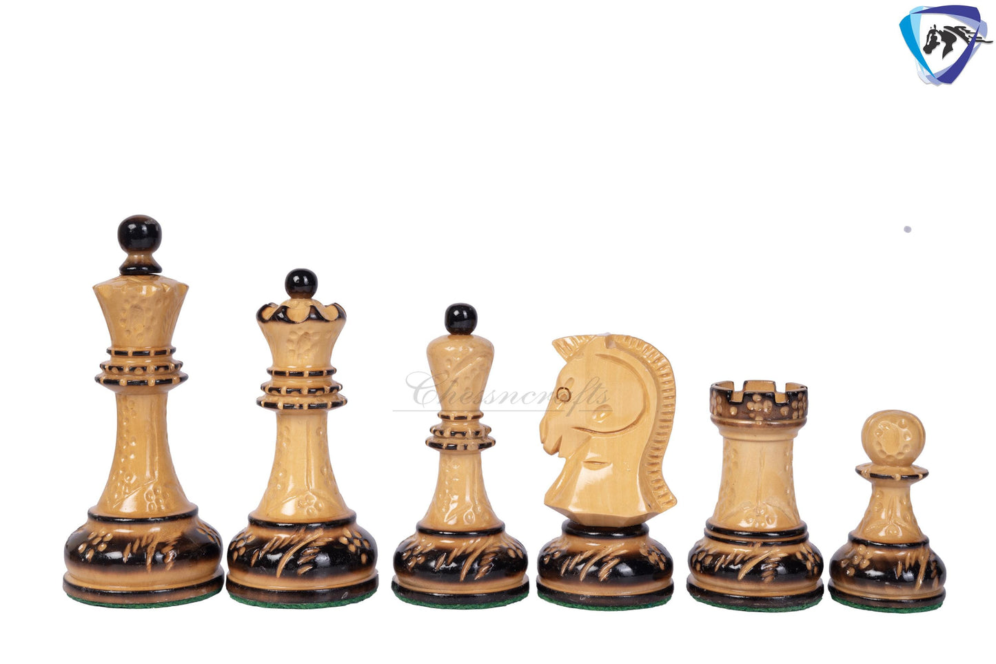 1950 Fischer Dubrovnik Burnt & Carved boxwood chess pieces set King-3.8" + 21" Ebonywood chess board(SQ:55MM) + Leather Storage box-Luxury