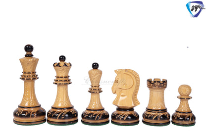 1950 Fischer Dubrovnik Burnt & Carved boxwood chess pieces set King-3.8" + 21" Ebonywood chess board(SQ:55MM) + Leather Storage box-Luxury