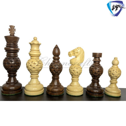 5" wooden Chess pieces Set INDIAN ARTISTIC Golden rosewood- MESH ball designing.