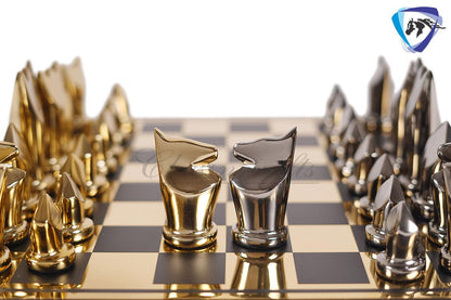 14" Metal chess Board Set Black & Gold EGYPTION GOLD FLOWER Unique design Chess gifting-Luxury Metal chess set