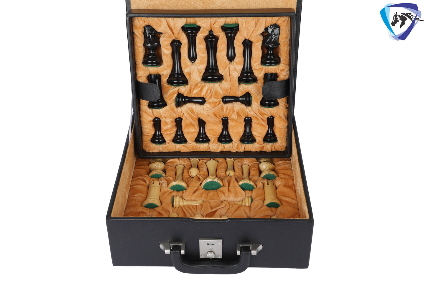 4" Ebonywood Staunton Chess pieces Set- Empire Series Weighted + 19" Ebonywood chess board(51mm) + Leather Storage box for chess men.