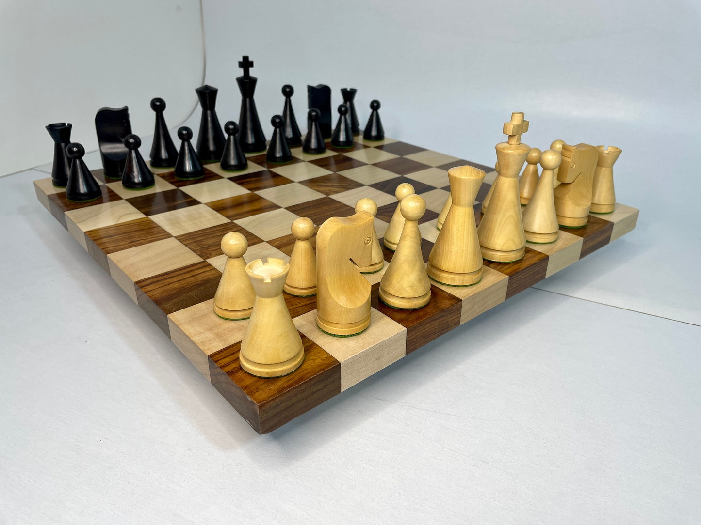 19th Century Russian Soviet Reproduced classic series Chess pieces 4" in Ebonized boxwood/ 50MM Golden Rosewood Borderless Chess Board Combo