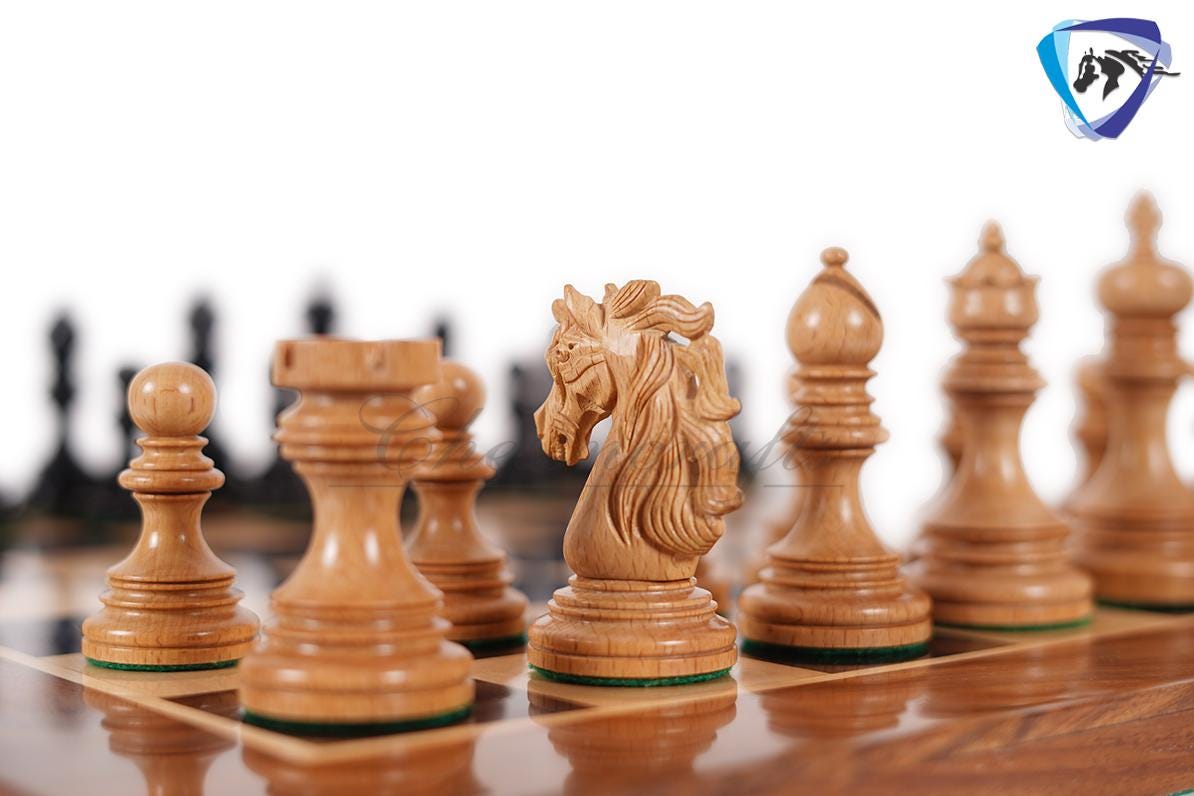 4.4" Staunton Ebony wood & German Wood(rare) Luxury Chess pieces Set- KENNEDY-JFK - Triple Weighted 2 Extra queens