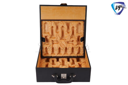 3.5" William Hallett 1860 London Reproduced Chess Pieces Set in Ebony Wood + 19" Ebonywood chess board(51mm sq) + Leatheret Storage box