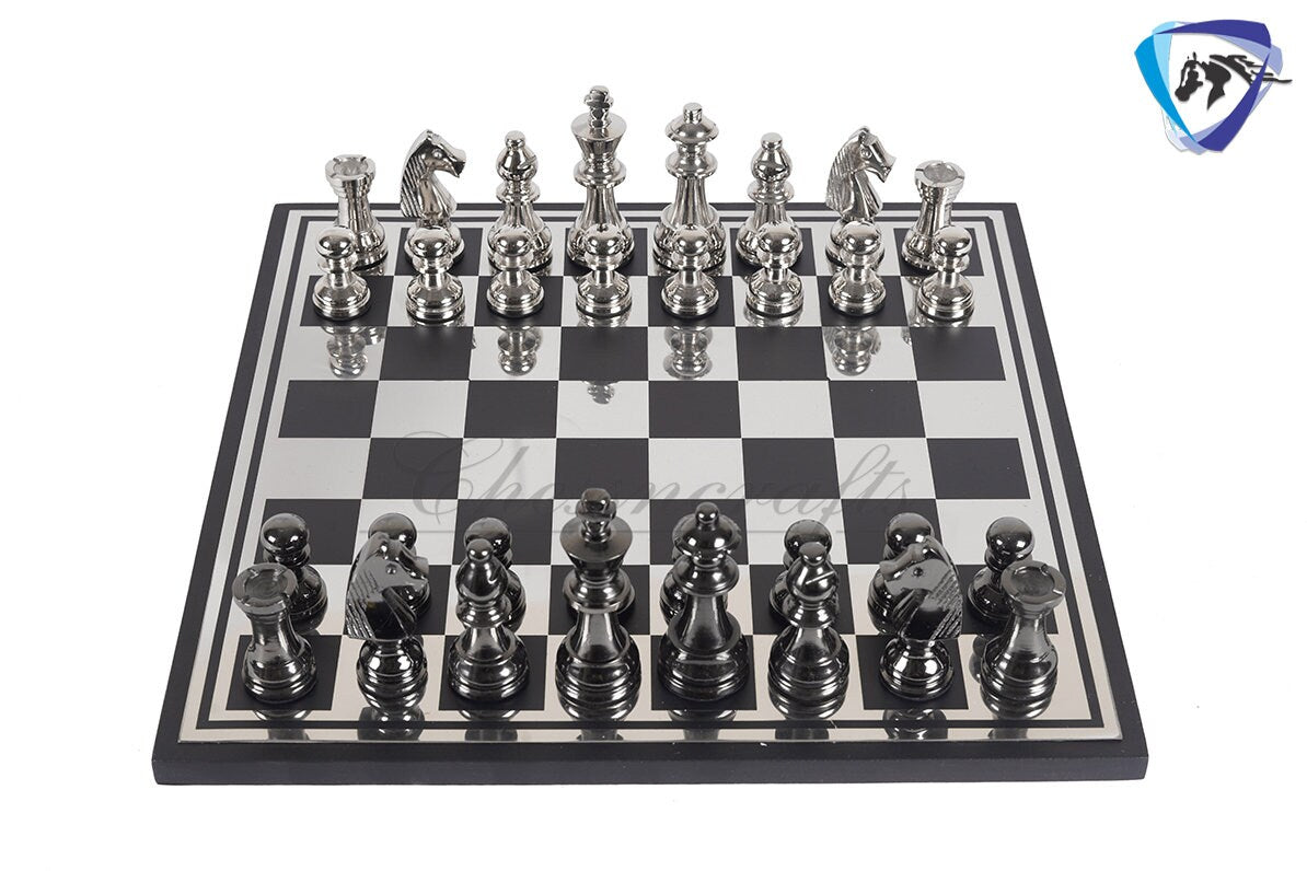 14" Metal Chess Board Set Staunton design 3.25" chess pieces with chess board.