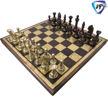 Solid Brass carving classic Chess set- 100% brass Slim chess men hand carved with velvet storage box