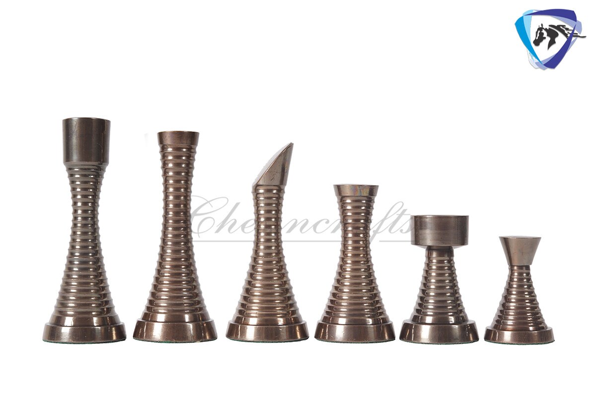19" Rosewood Chess Board set with 3.5" Solid Brass Chess pieces set RING STEEL SLEEK Silver & Antique Polish Minimalist Chess Board set.