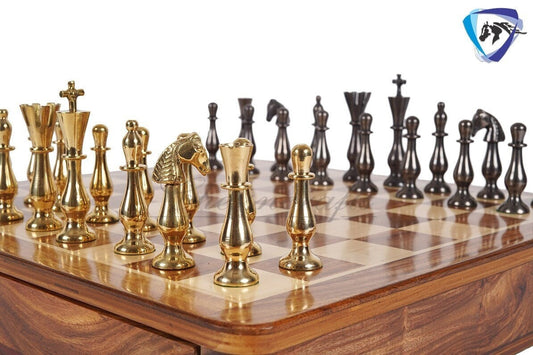 16" Brass Chess Board Set CLASSICAL Chess Pieces Black-gold and Rosewood Chess board with Storage drawer | Chess Gift /CHRISTMAS