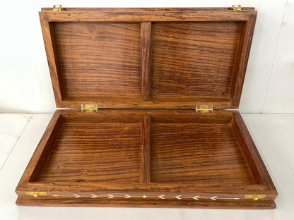 16" Inlay art work handmade Solid Golden Rosewood folding chess board- Floral inlaid art work on borders & edges with storage inside.