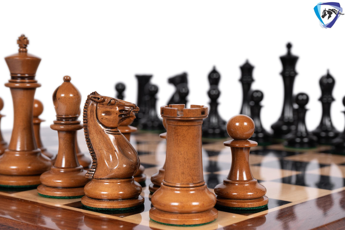 1849 Reproduced Morphy Cooke Chess Pieces Set 4.4" Antiqued Distressed & Ebony wood + 21" Ebony wood chess board(55mm) + Leather Storage box