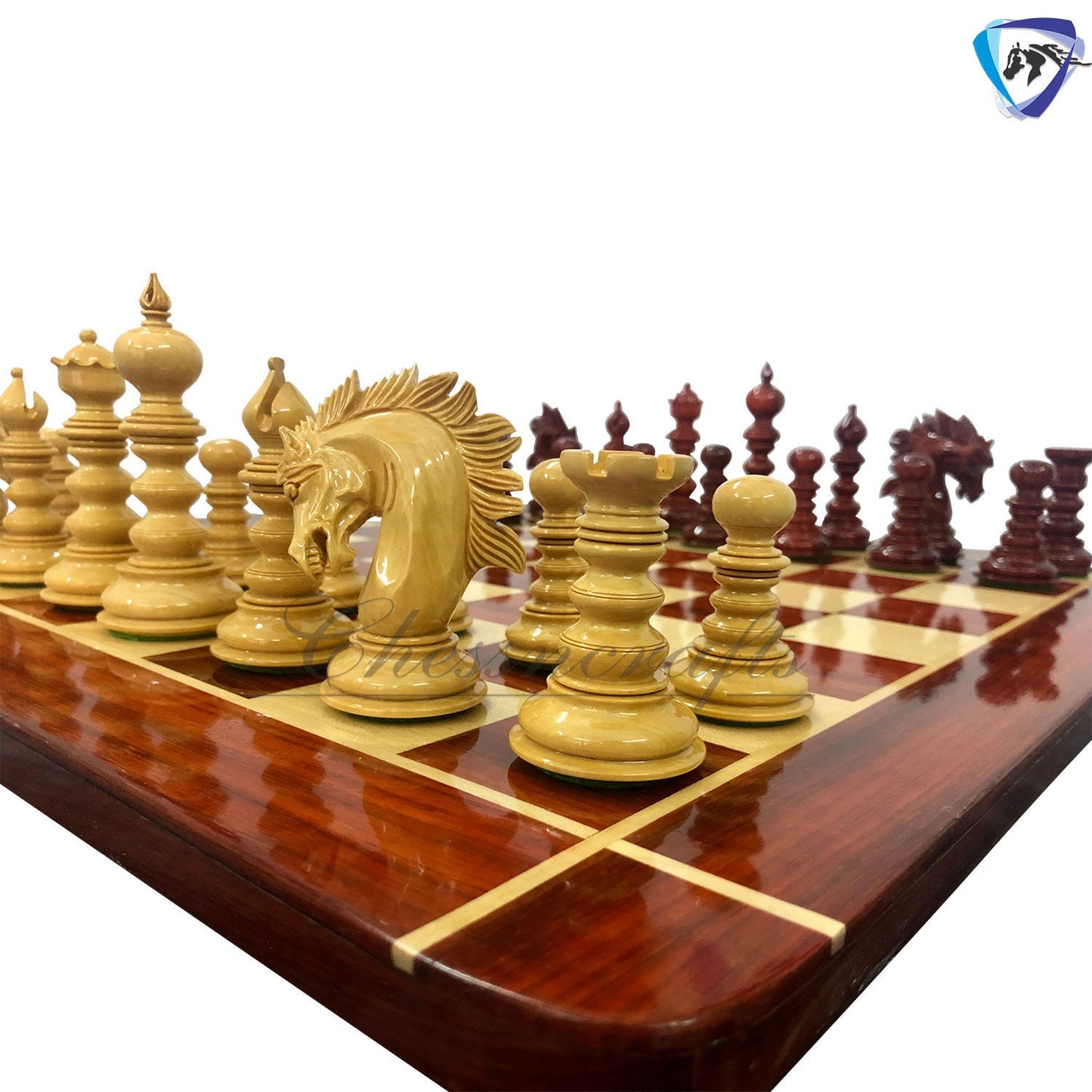 4.4" Bud Rosewood Chess Pieces Set St. Petersburg / Savano Series Luxury Artisan Padauk chess Set Weighted Extra queens- 4Q Weighted