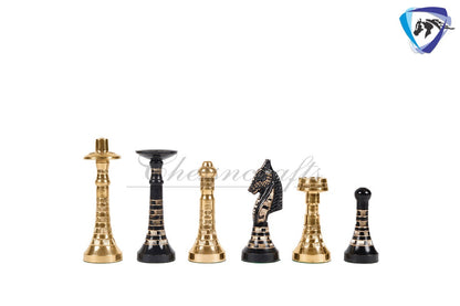 14" Solid Brass Metal Classic HUNGARIAN Hand carved Chess set- BLACK-GOLD Slim chess men Carving with velvet storage box Chess board set.