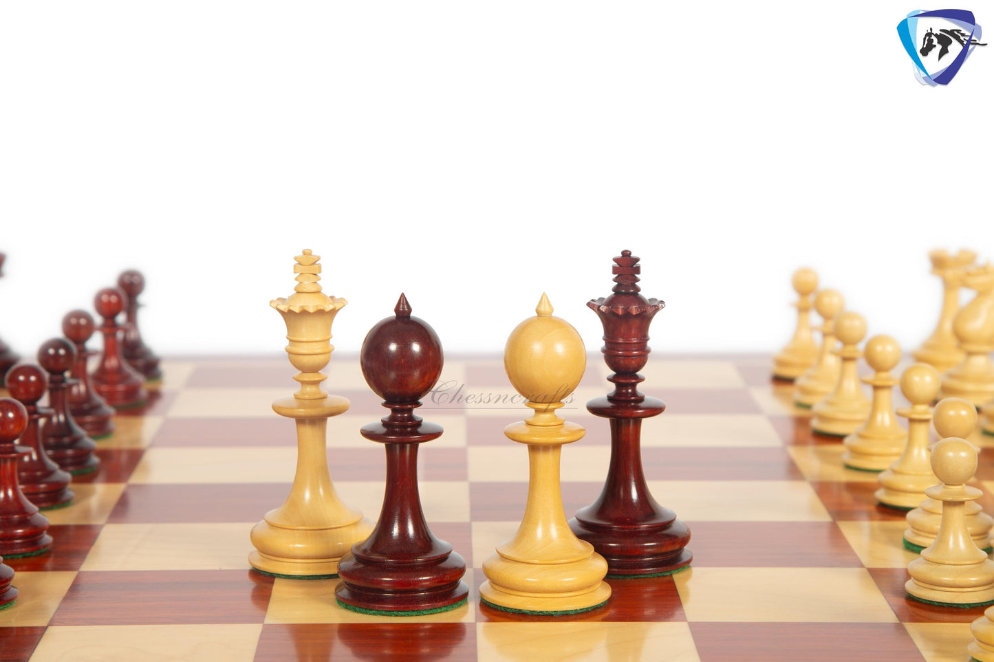 3.5" William Hallett 1860 London Reproduced Chess Pieces Set in Bud Rosewood + 19" Bud Rose wood chess board(51mm sq) + Leather Storage box