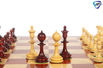 3.5" William Hallett 1860 London Reproduced Chess Pieces Set in Bud Rosewood + 19" Bud Rose wood chess board(51mm sq) + Leather Storage box