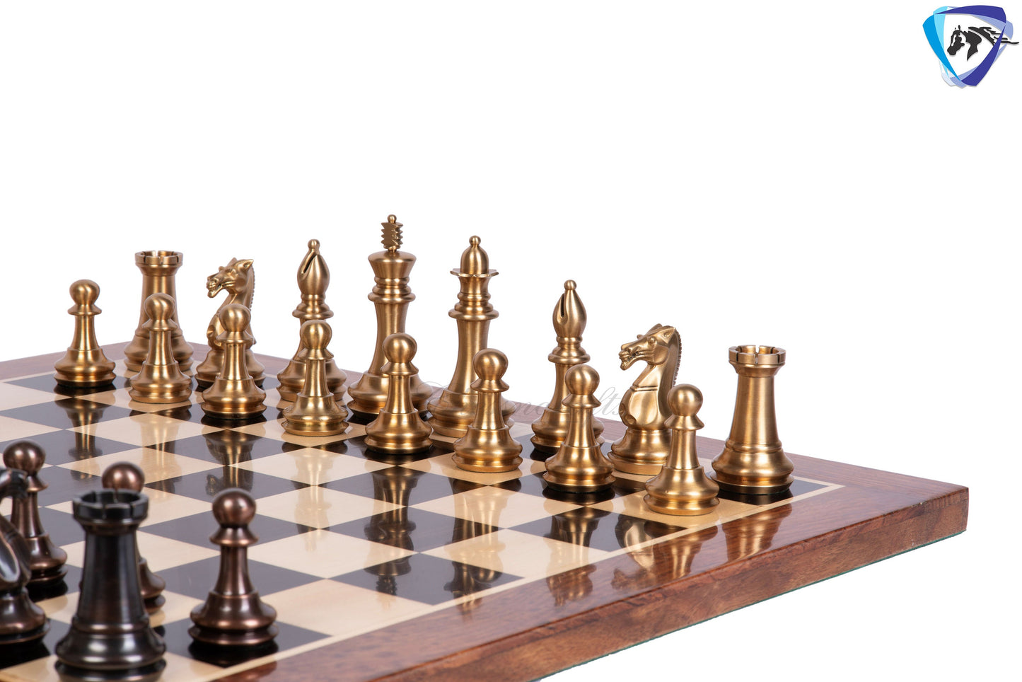 1849 Brass Staunton chess pieces set King: 4" EXCLUSIVE MATTE FINISH + 21" Ebonywood chess board(55mm) + Leather Storage box