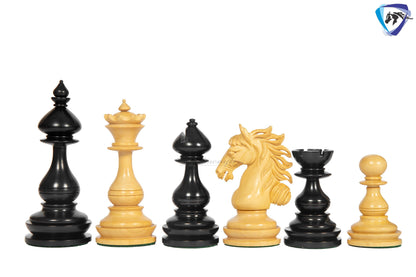 4.5" Staunton Ebony wood Chess pieces Set- WILD STALLION + 21" Ebony wood Chess Board STEPS border  + Leatherette storage Box.