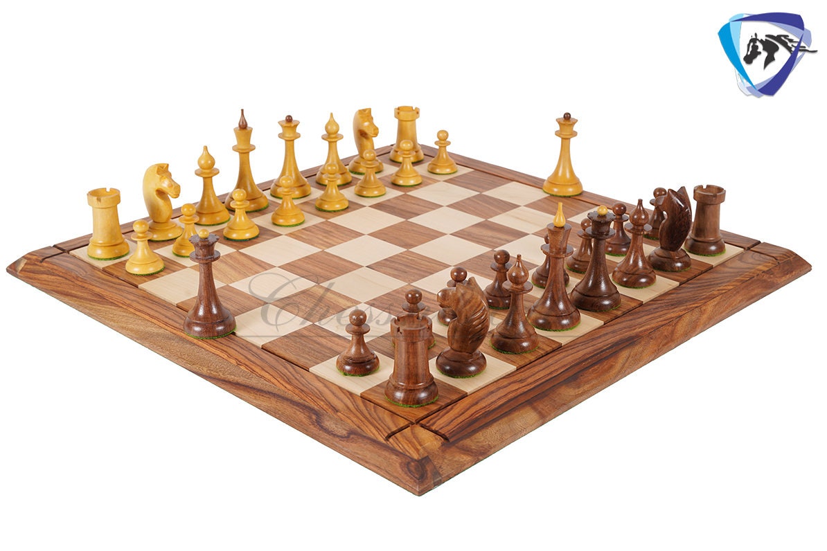Soviet(Russian) Latvian Chess Pieces Set-1950 in Golden Rosewood Reproduction chess pieces + 21" Drueke Chess Board Sheeshamwood