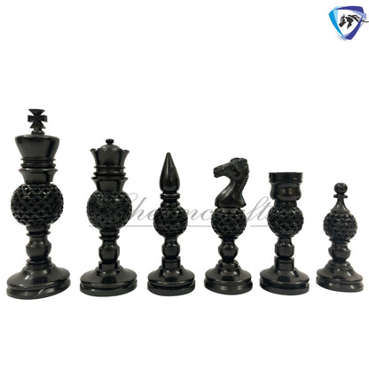 Bone chess pieces set king 4.1" hand carved camel bone chess set MESH BALL DESIGN