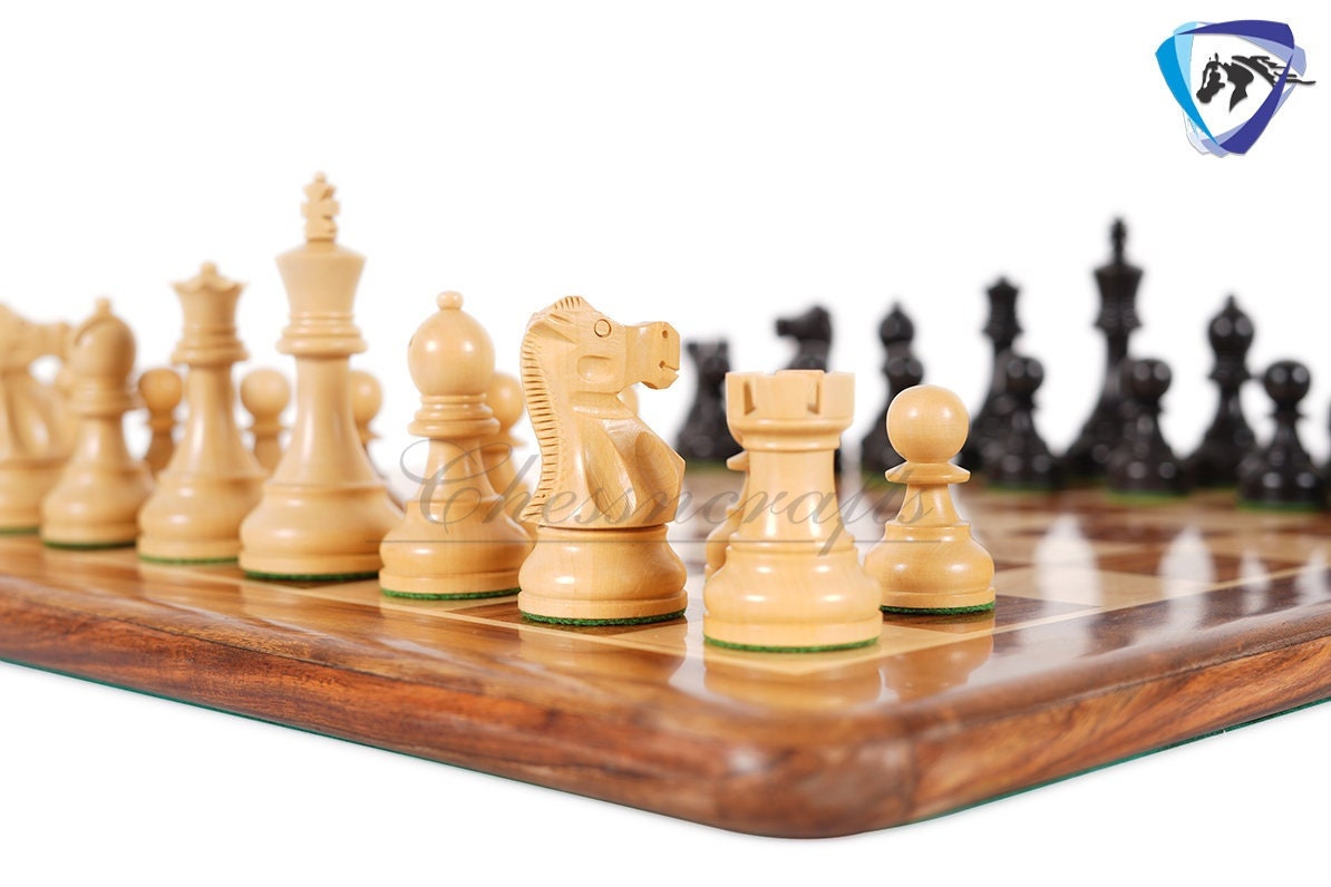 3.9" Reykjavik Staunton Chess pieces Set in Ebonized Boxwood- Weighted 2 Extra queens - 1972 Bobby Fischer Spassky championship chess set.