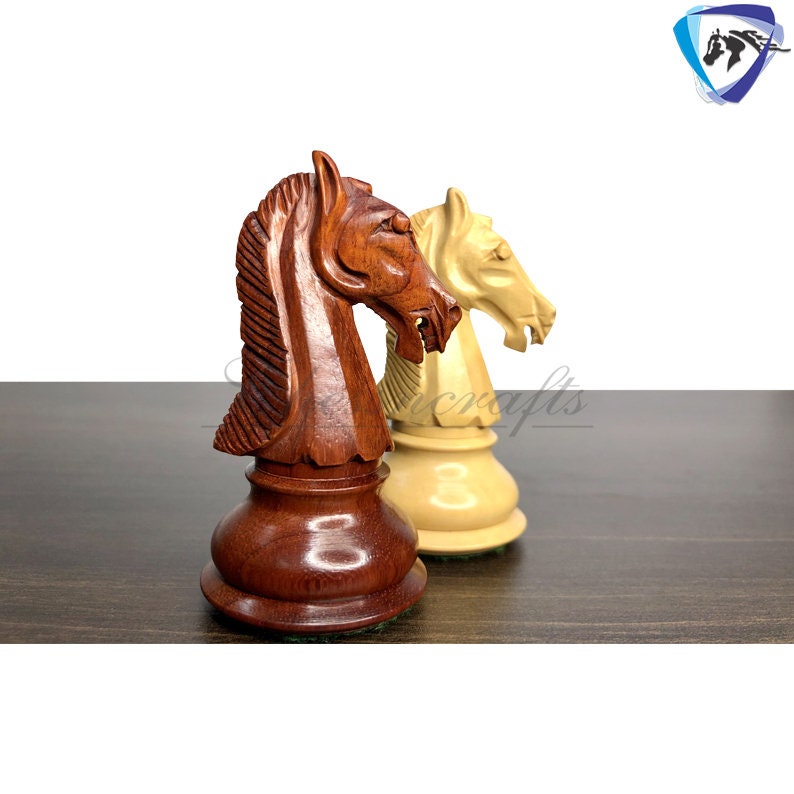 4.2" The Contemporary Staunton Bud Rosewood & Boxwood Chess pieces Set- Triple Weighted 2 Extra queens- 4Q