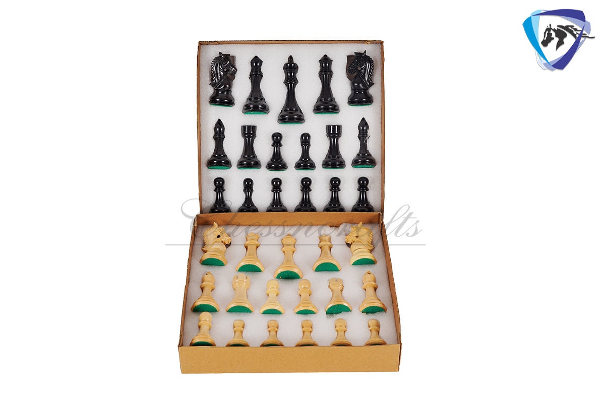 4.5" Ebony wood staunton chess pieces set BRIDLE SERIES - Weighted w/ extra queens.