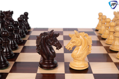 4.5" Luxury Staunton Rosewood & Boxwood Chess pieces Set- Alexander Luxury- Triple Weighted + 21" Rosewood Chess Board + Leather Storage Box