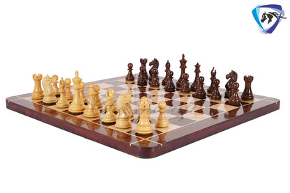 Staunton Chess pieces Set - 4" Fierce Knight Rosewood Chess Pieces set - 21" Rosewood Chess Board + Leather Storage Box COMBO