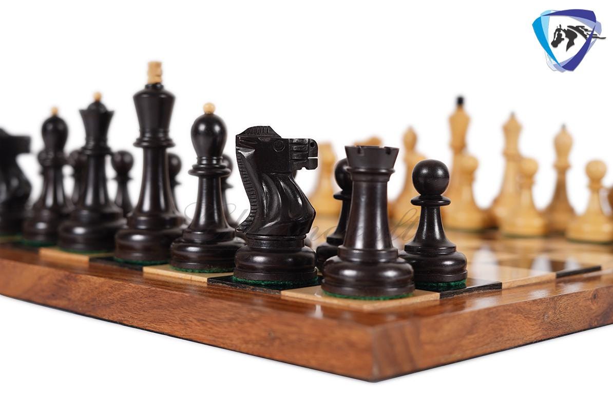 3.75" Chess Pieces Set Soviet Grandmaster Supreme Ebonized Boxwood - Weighted-Chess pieces only(34pc) Handmade chess set