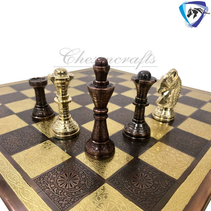 Solid Brass carving classic Chess set- 100% brass Slim chess men hand carved with velvet storage box