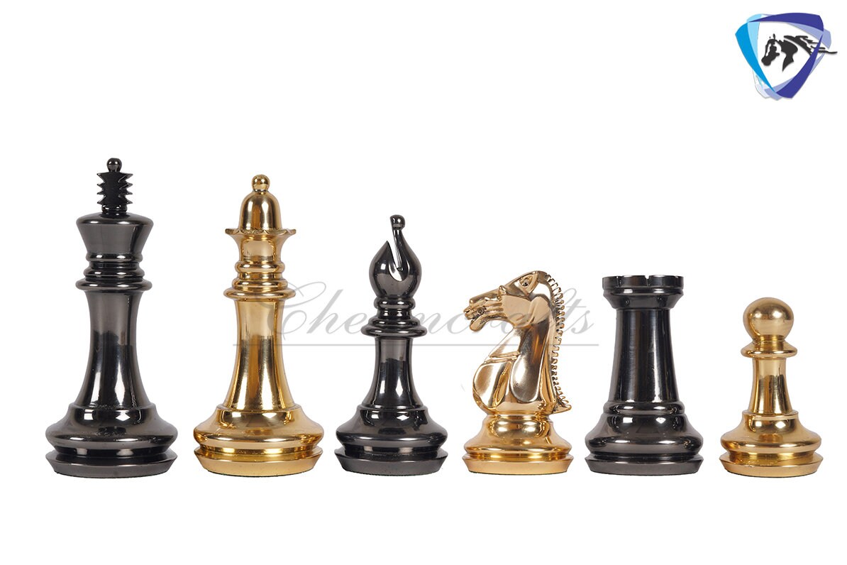 1849 Brass Staunton chess pieces set King: 4" Solid metal chess men + 21" Luxury Rosewood chess board(55mm) + Leather Storage box