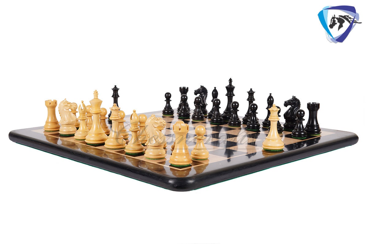 4" Staunton Ebonywood Chess pieces Set-Fierce Knight-Weighted-2 Extra queens- 19" Ebony wood Chess Board + Leather Storage Box COMBO