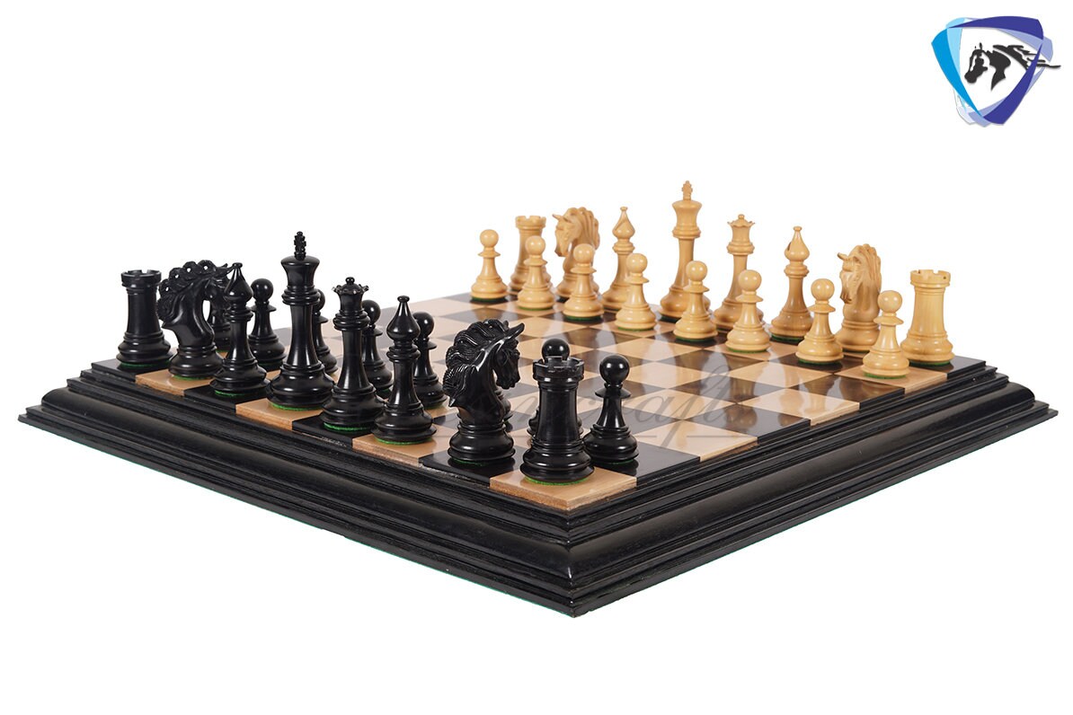 4.2" Luxury Staunton Chess Pieces Set in Ebonywood(natural black) & Boxwood- MAYFAIR Triple Weighted w/ 2 Extra queens- 4Q