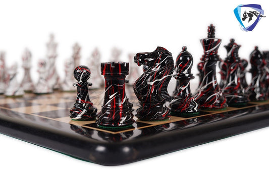4.1" Wooden chess piece set - MODERN STREET ART Painted Staunton chess pieces Weighted-extra queens + 51mm Ebonywood Chess Board+Storage box
