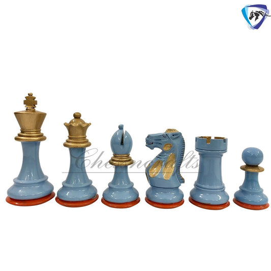 4" Wooden Staunton chess set Painted chess pieces SUN & SKY specially weighted with Extra Queens