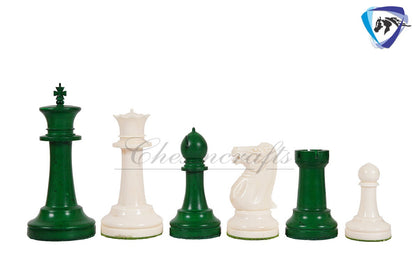 4.2" Camel Bone Staunton chess Pieces set- 1849 Cooke design in Red, Green, Black & White color + Leather storage box combo
