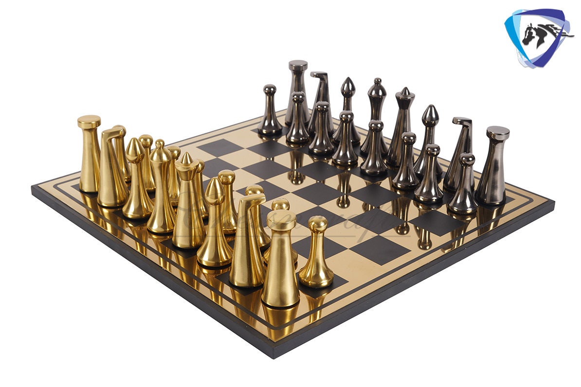 16" Metal Chess Board set- 3.7" Metal Modern minimalist Chess Pieces Set BLACK & GOLD/SILVER Luxury chess set- chess with storage box