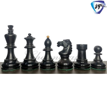 Reproduced Vintage 1950's Circa Bohemia Staunton Series German Chess Set in Ebonized Boxwood & Natural Boxwood - 3.89" King