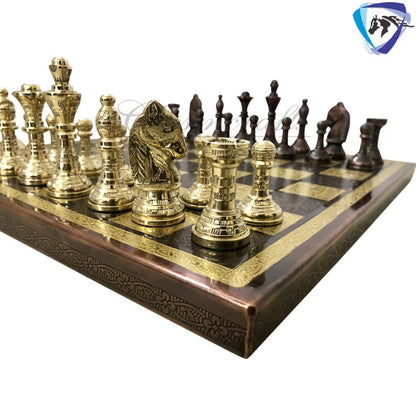 Solid Brass carving classic Chess set- 100% brass Slim chess men hand carved with velvet storage box