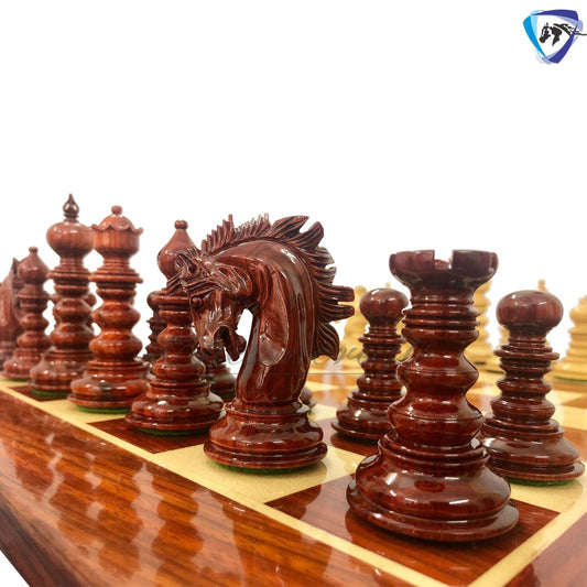 4.4" Bud Rosewood Chess Pieces Set St. Petersburg / Savano Series Luxury Artisan Padauk chess Set Weighted Extra queens- 4Q Weighted