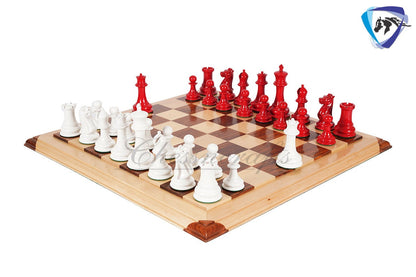 Reproduced 1849 Original Staunton Pattern Chess Set in Lacquer Painted Red & Ivory White - 4.5" King- Triple weighted 2 Extra queens