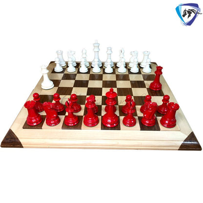 COMBO of 1849 Reproduced Staunton chess pieces set King 4.5" Boxwood RED & WHITE Painted  with 21" Rosewood Chess Board Exclusive design.