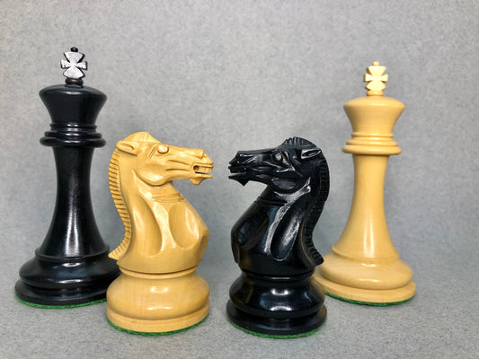 4.1" Staunton Chess Pieces Set Ebony wood & Boxwood- ENGLISH CLUB SERIES  Weighted w/ 2 Extra queens- 4Q