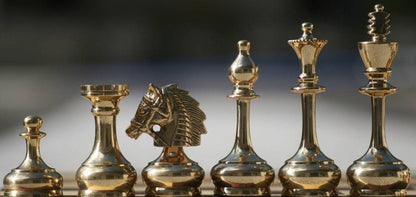 3.9" Brass Chess pieces set Bridled knight luxury Collector series Gold & Black Glossy finish Handmade brass chess set.