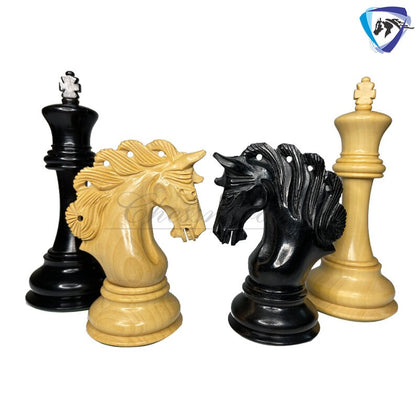 4.2" Luxury Staunton Chess Pieces Set in Ebonywood(natural black) & Boxwood- MAYFAIR Triple Weighted w/ 2 Extra queens- 4Q