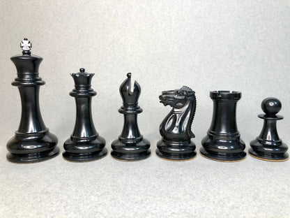 Reproduced 1849 Original Staunton Pattern Chess Set in Antiqued Boxwood & Ebony wood - 4.5" King- Triple weighted 2 Extra queens