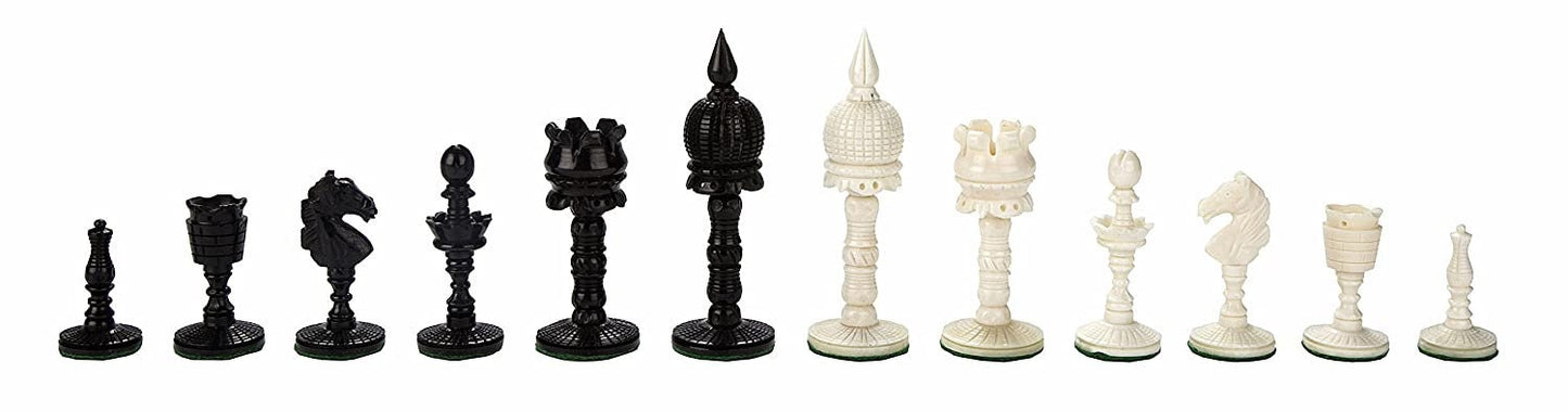 3.5" Camel bone chess set Dome hand carved chess pieces with Inlaid art work designer foldable Chess Board Set 14 Inches