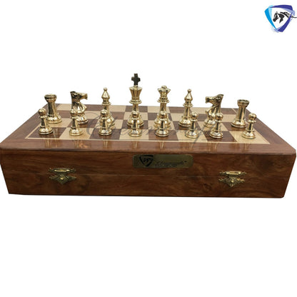 Staunton Brass Chess Pieces Set and 14" Folding Rosewood chess board with storage. Metal chess set handmade Chess for Gift, Birthday gift.